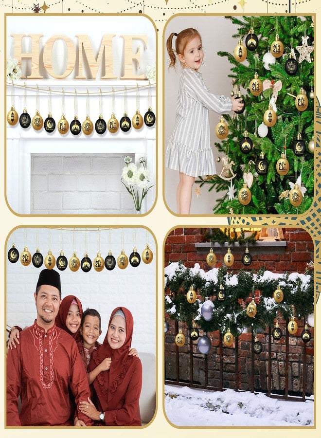 Bememo 24 Pcs Ramadan Ornaments for Tree Eid Al Adha Decoration 1.57 Inches Plastic Ramadan Hanging Ornaments Islamic Moon Star Bulbs Eid Decor for Holiday Tree Party Decorations(Black and Gold) - Image 5